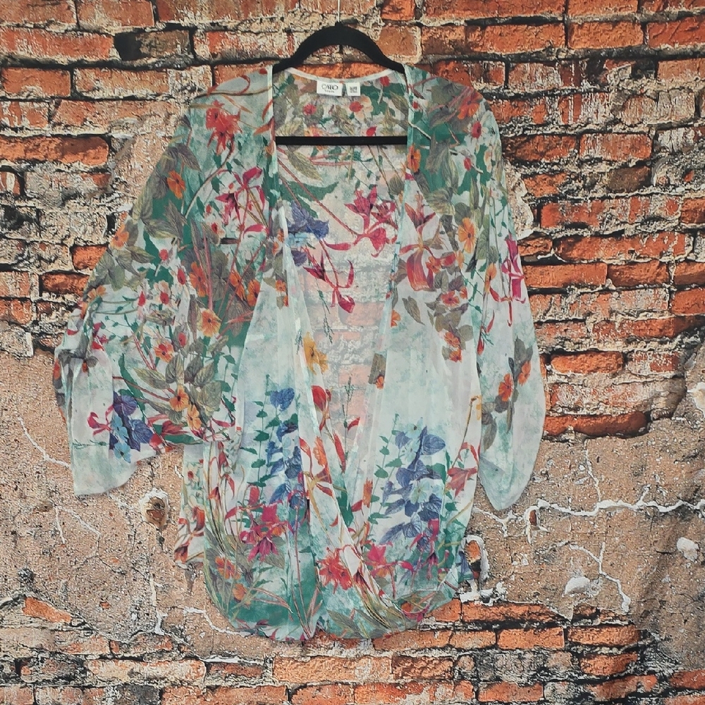 Cato Multicolor Sheer Floral Top
